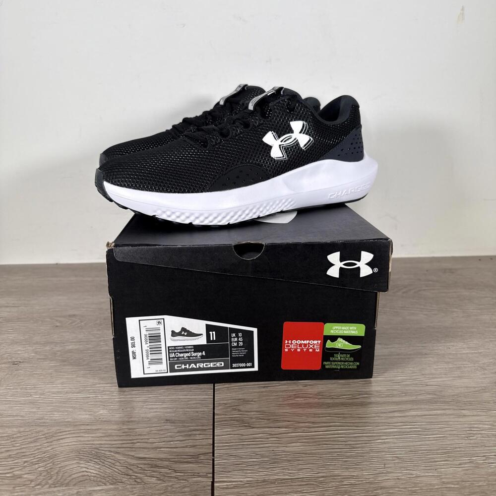 Under Armour Men's 11 UA Charged Surge 4 Sneaker 3027000 - 001 Black Brand New